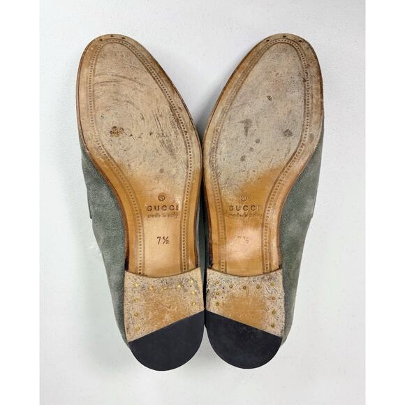 Gucci Loafers Suede Shoes Men’s UK 7.5 US 8 EU 42.5 Green Gray Horsebit Brixton - Picture 12 of 14